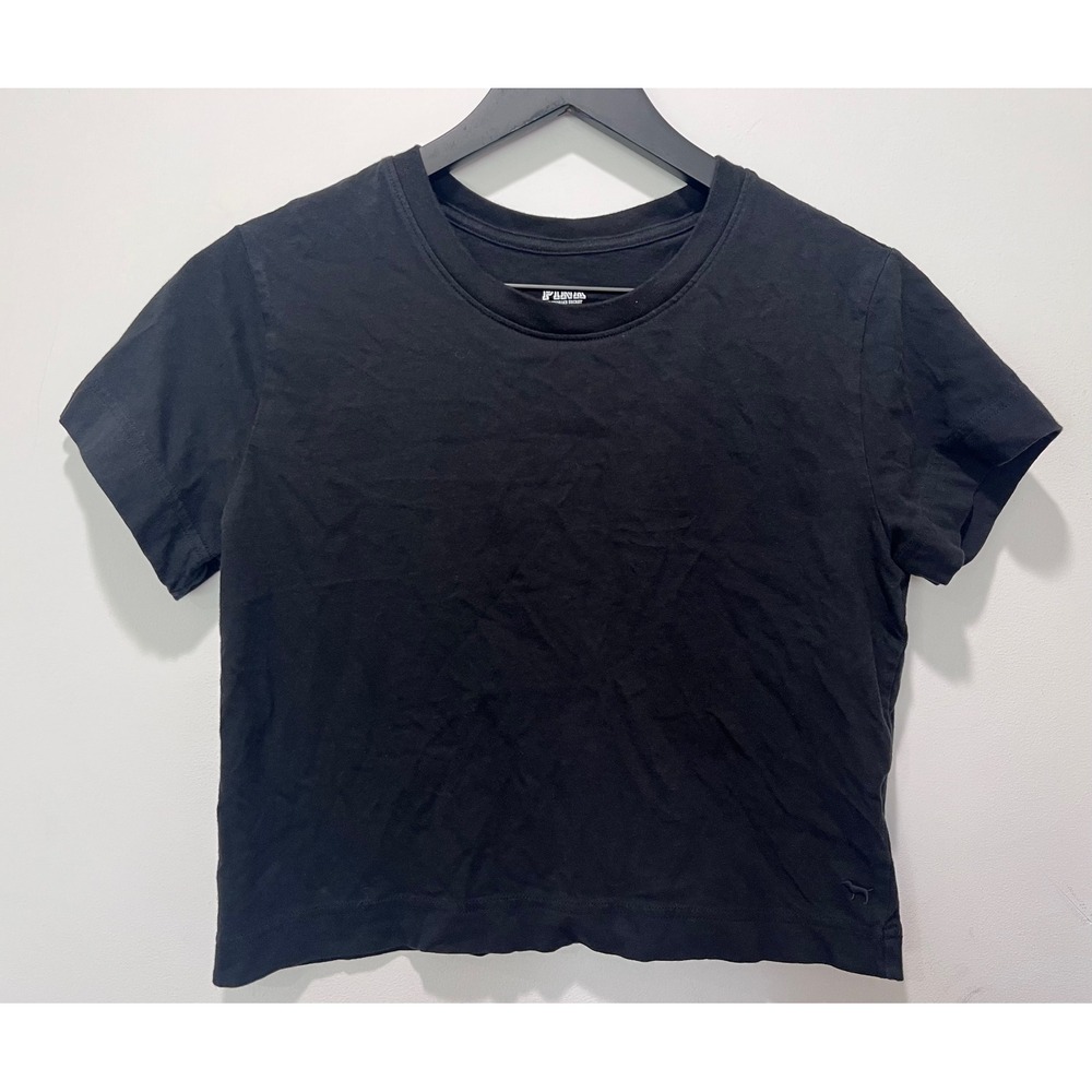 PINK Victoria's Secret Black Crop Top Short Sleeve T Shirt Tee